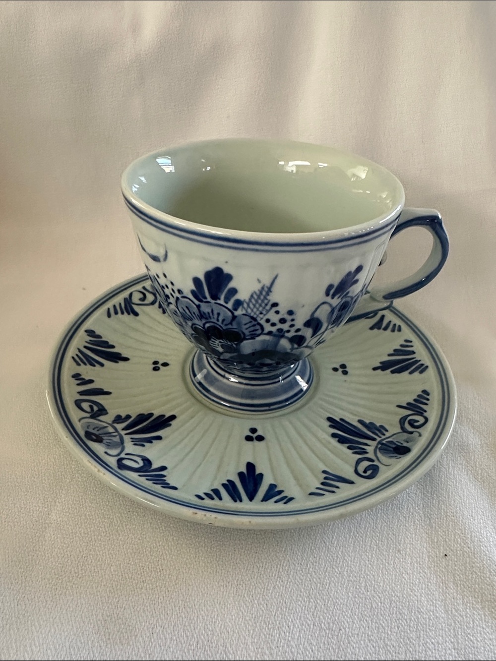 Blue and White Floral Porcelain Teacup & Saucer